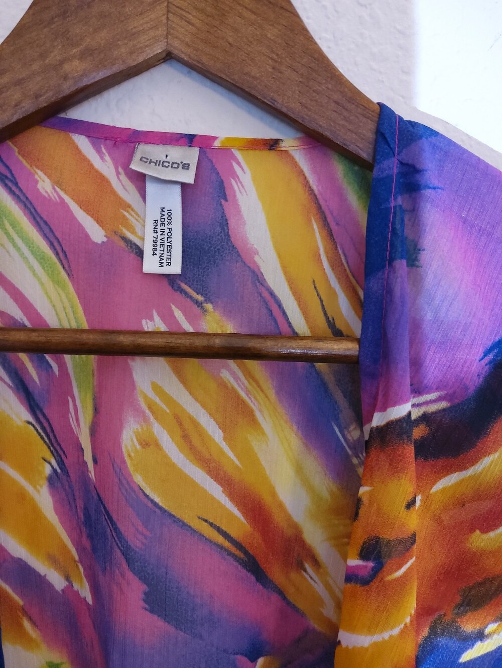 Chicos Swim Coverup Wrap Womens OS Multicolor Abstract Summer Kimono Topper - Picture 3 of 4